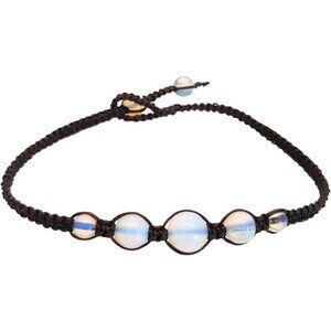 Opal Moonstone Anklet Bracelet Braided Woven Wax Cord Adjustable Anklet
